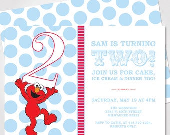 Elmo Birthday Invitation / Custom Elmo Invitation / Custom Kids Birthday Invite - Printed