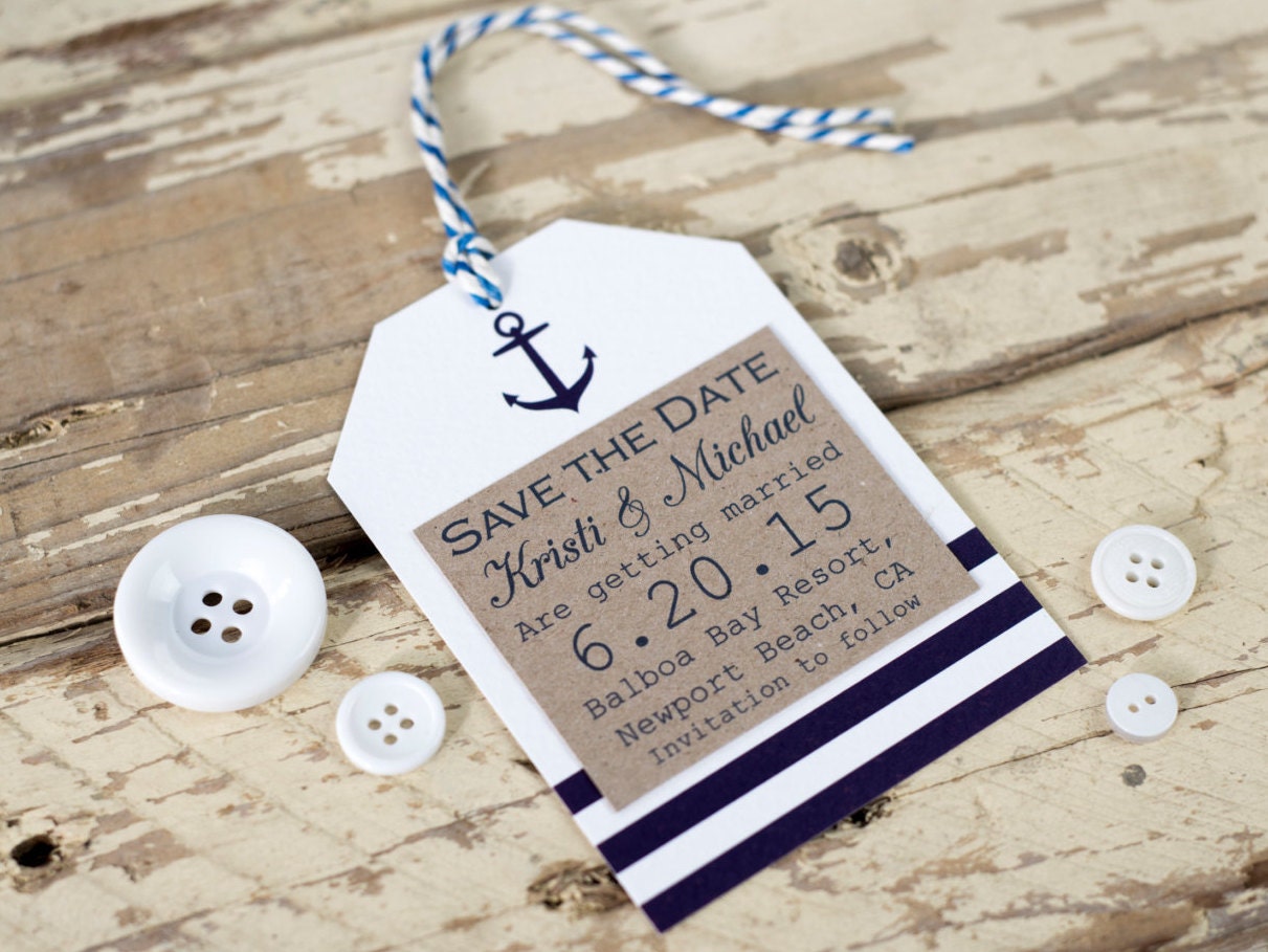 Nautical Save the Date tag seaside wedding rustic wedding