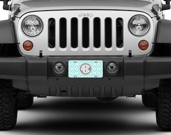 Custom Personalized License Plate Car Tag Preppy Ikat Circle Monogram Sorority 16th Birthday Girls Gift Aluminum Front Car Plate LP-1003