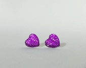 Purple Rhinestone Heart Earrings / Post Earrings / Sparkling Purple Earrings / Acrylic Stud Earrings / Teen Earring / Tween Jewelry / Prom