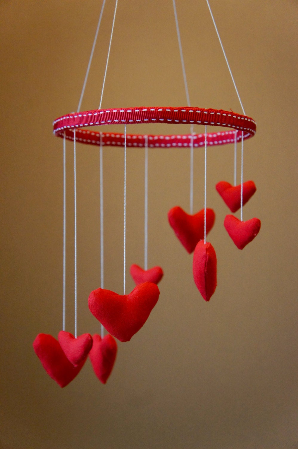 Red heart mobile Baby Mobile red hearts love Nursery Decor