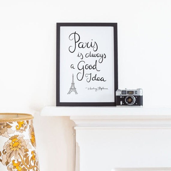 Paris Print Decor Audrey Hepburn Quote Eiffel by FoxAndVelvet