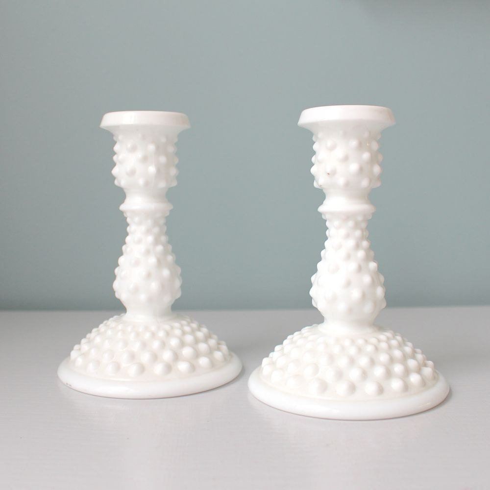 Hobnail Milk Glass Vintage White Milk Glass Candle Holder