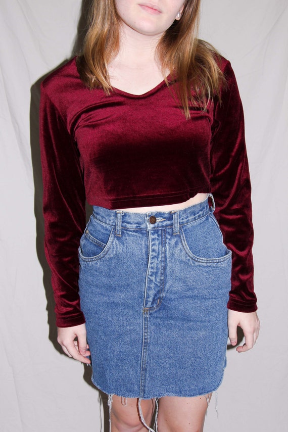 maroon velvet crop top