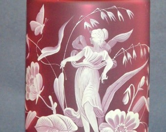 Antique BOHEMIAN Art Glass Vase Cranberry Cameo Glass Monumental Size HUGE Art Nouveau Decor