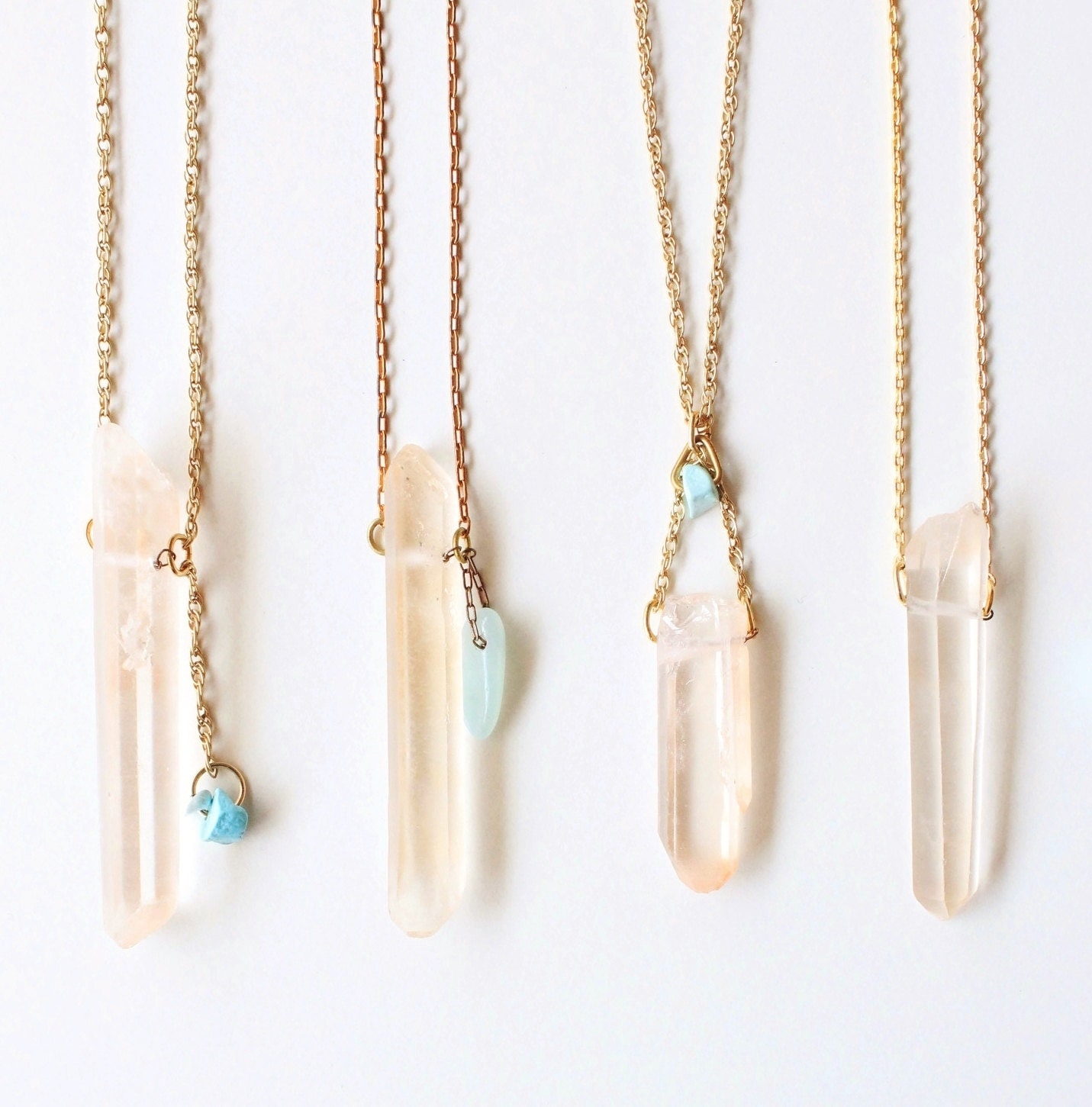 Quartz necklace. Vintage Japanese gold chain. by