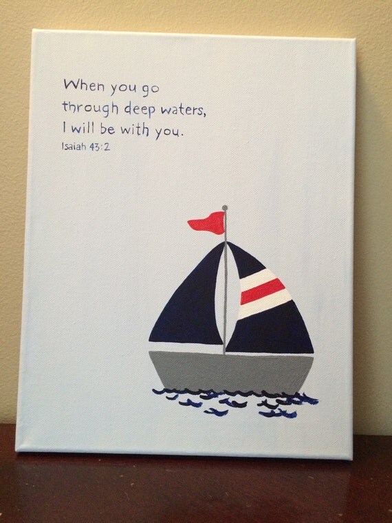 Bible verse canvas art. Nautical nursery by LittleWhispersOfHope