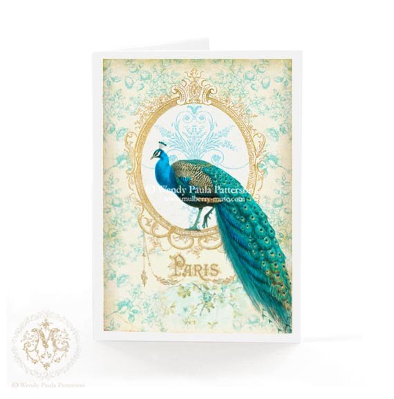 Pfau-Karte Französisch Paris Jugendstil Geburtstagskarte