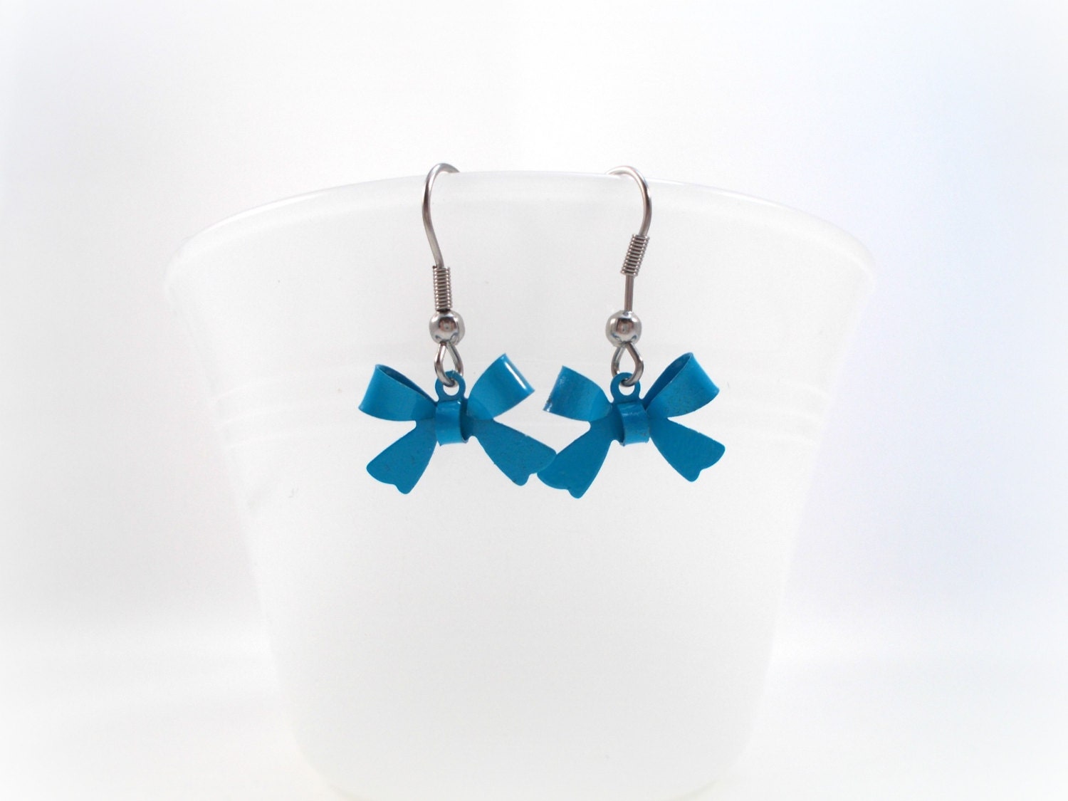 Blue Bow Earrings Surgical Steel Ear Wires for by foreverandrea
