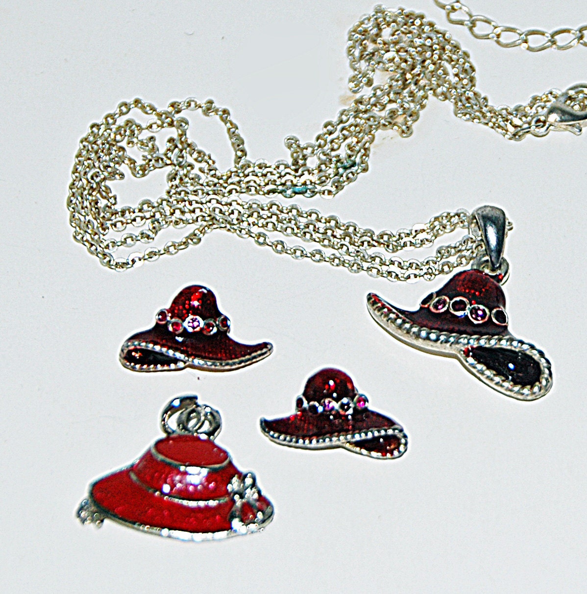 4 Collectible RED HAT CHARMS, One With Chain, All in Excellent
