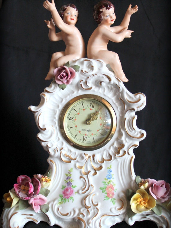 Ornate Antique Germany Mercedes Cherub Adorned Mantle Clock