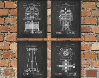 Tesla Patent Prints - Nikola Tesla Engineering Invention Patent - Tesla Motors - Tesla Coil Generator - Electric Circuit Poster Set Of 4