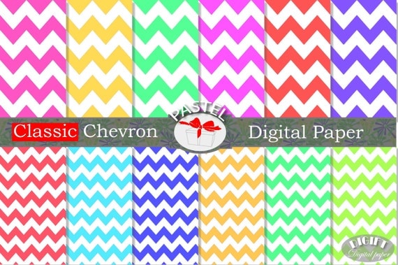 Pastel Chevron Digital Paper pastel painting Pink Chevron Red chevron digital papers Gold chevron Green pastel chevron fabric print blue art