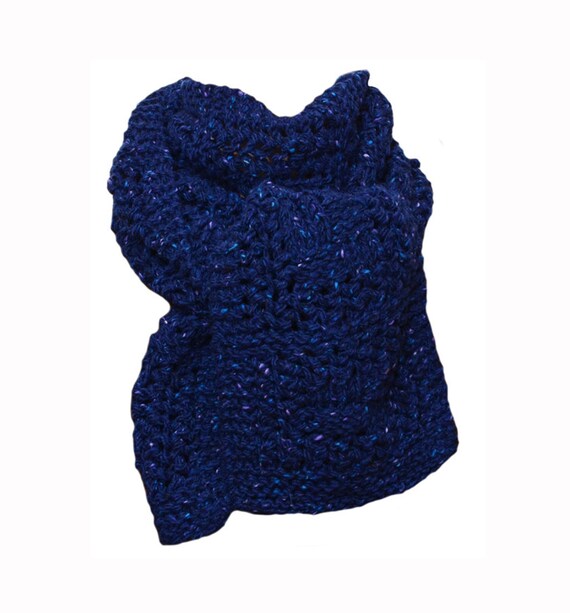 Hand Knit Scarf Blue Tweed Checkerboard by StudioatRedTopRanch