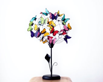 Table lamp with arum Lilly and butterflies-butterfly lover,Gift for Women,gift mother,Shadow lamp, Decor,for her,rainbow colors