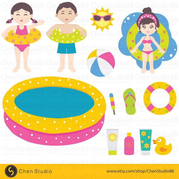 Pool party vector Digital Clipart Instant Download EPS