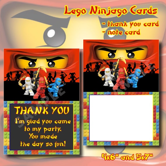 Lego Ninjago Thank You Card Note Card Kid's Birthday by DigiPi