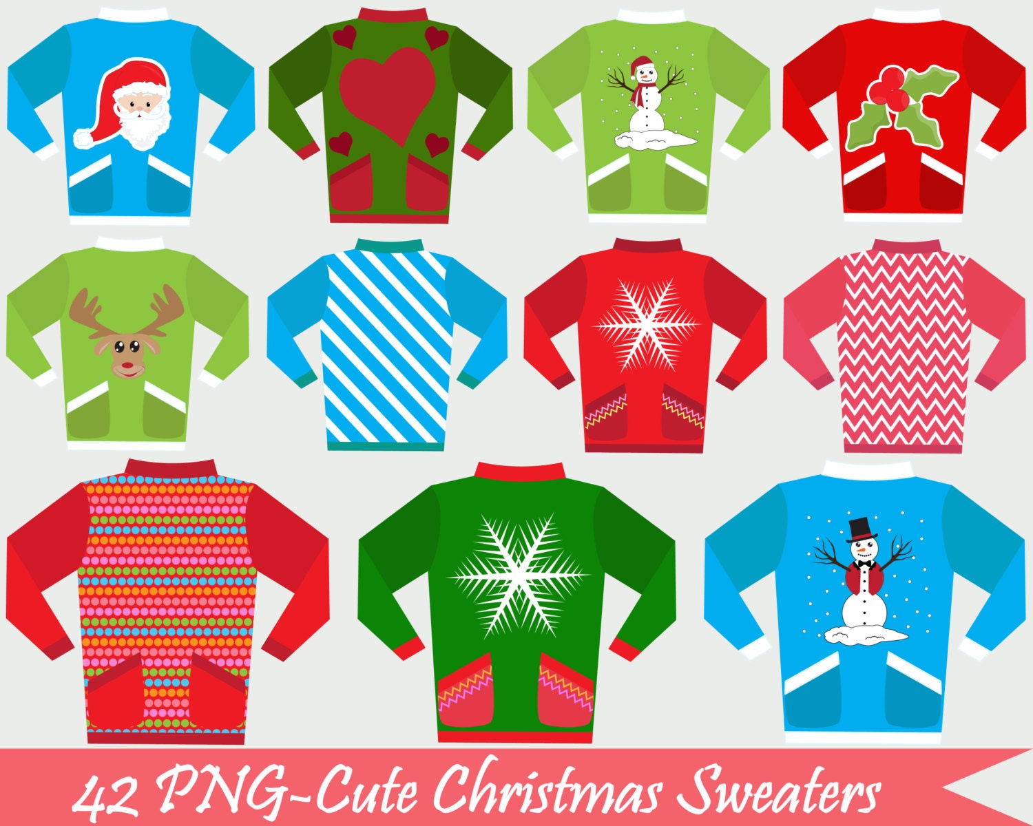 Cute Christmas Sweaters Clipart Digital Clip Art Graphic