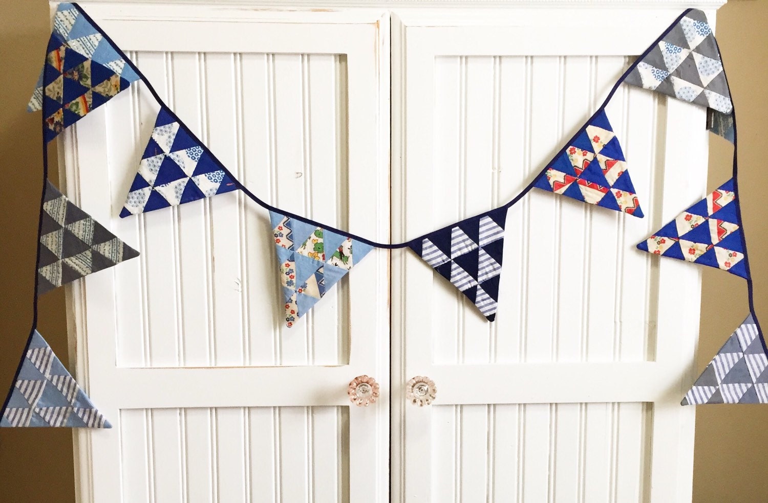 Blue's Vintage Quilt Reversible Pennant Bunting by MumliCreates