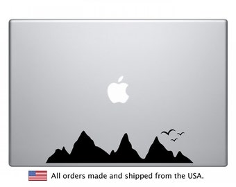 Mountains Macbook Decal - Mountains and Birds Laptop Sticker - iPad, Macbook Air, Sticker, Mountains, Decal, Laptop, Art, Gift, Christmas