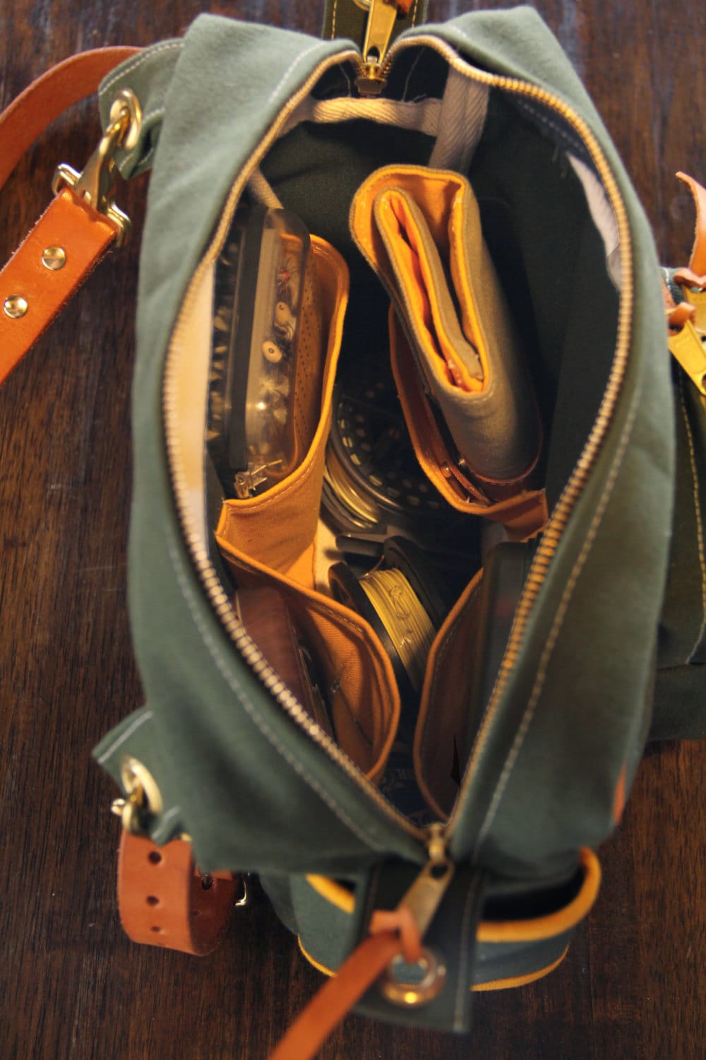 Waxed Canvas and Leather Fly Fishing Bag Standard Strap