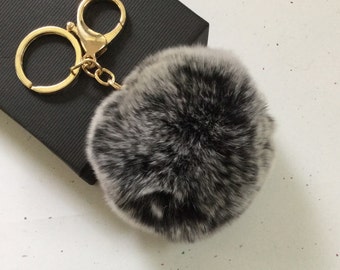 New! Frosted black Fur pom pom keychain fur ball bag pendant charm