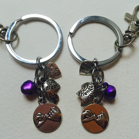 Two Best Friends Friendship Keychains with Bell Made with Love