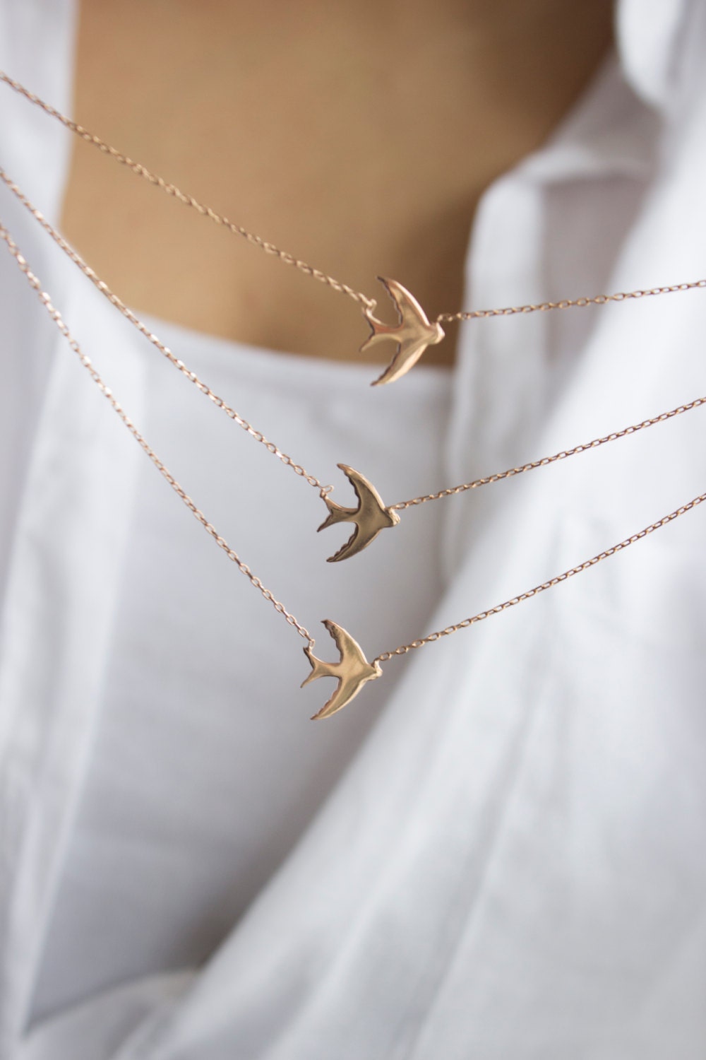 Download Swallow Bird Layered Sterling Silver Necklace Rose Gold
