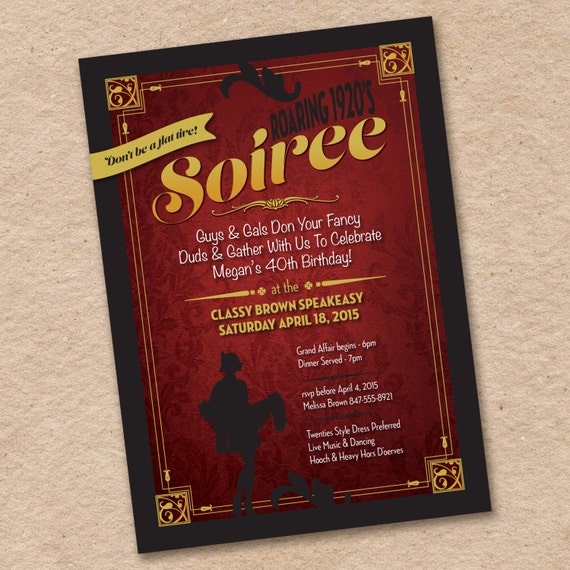 Roaring 20's Party Invitation Costume Party Invitations