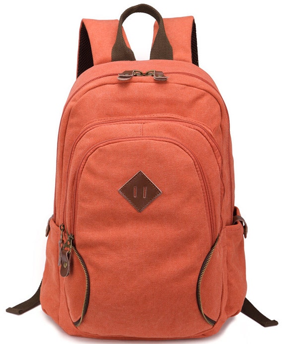 Christmas gift orange canvas leather backpack school by jiyiluo