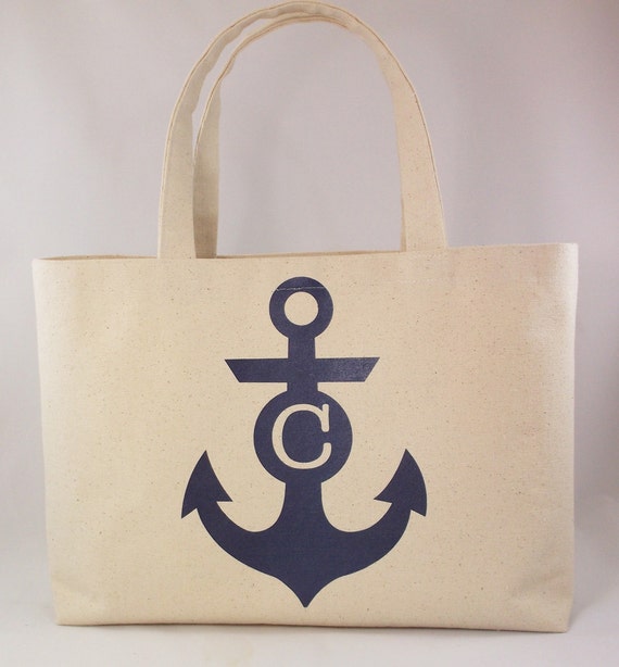 ANCHOR MONOGRAM Beach Wedding Tote Bag, Navy Blue Personalized Tote ...