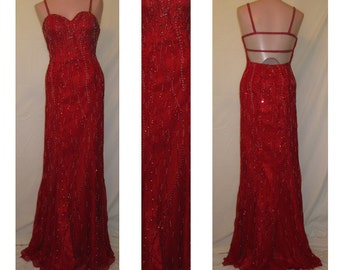 red and silver gown