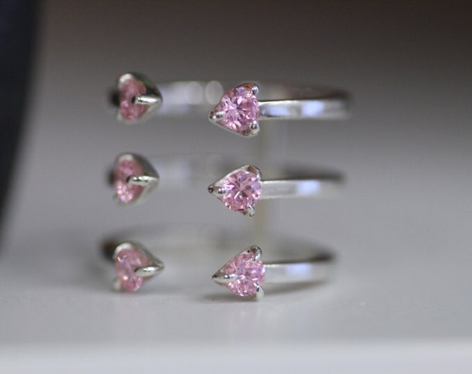 Triple ring Cuff ring Cubic zirconia ring Silver ring Pink stone ring Womens ring Gift idea