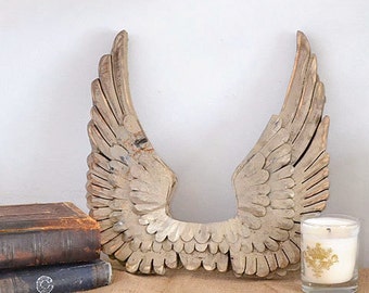 Shabby Cottage Chic French Gold Angel Wings Wall Home Decor Holiday Wooden Heavenly Wall Decor