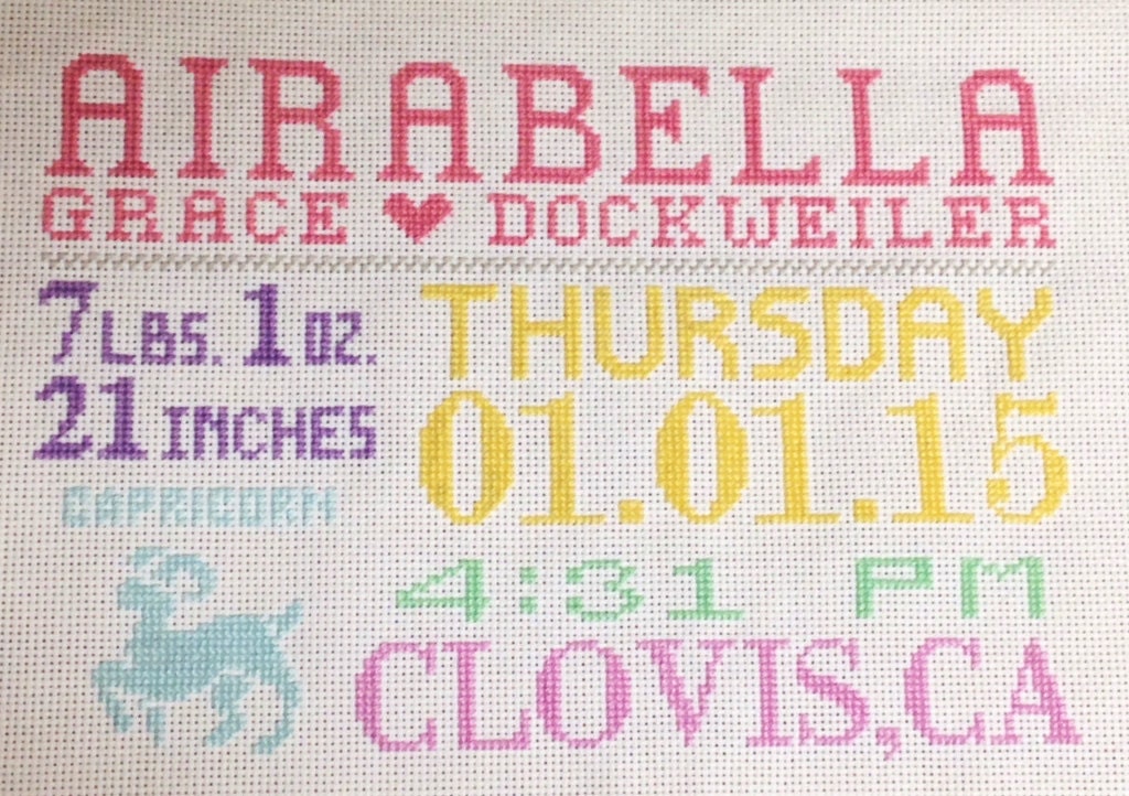 COMPLETED Birth Record Cross Stitch by TheStarshineFlower on Etsy