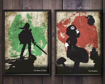 Nintendo Poster Set. Zelda and Mario Minimalist Prints.