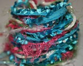 FIBERS, Yarn Fibers, Fringe Yarn, turquoise and pink Fibers, Scrapbook fibers, Knitting Yarns, Crotchet Yarn, Scrapbook Fringe