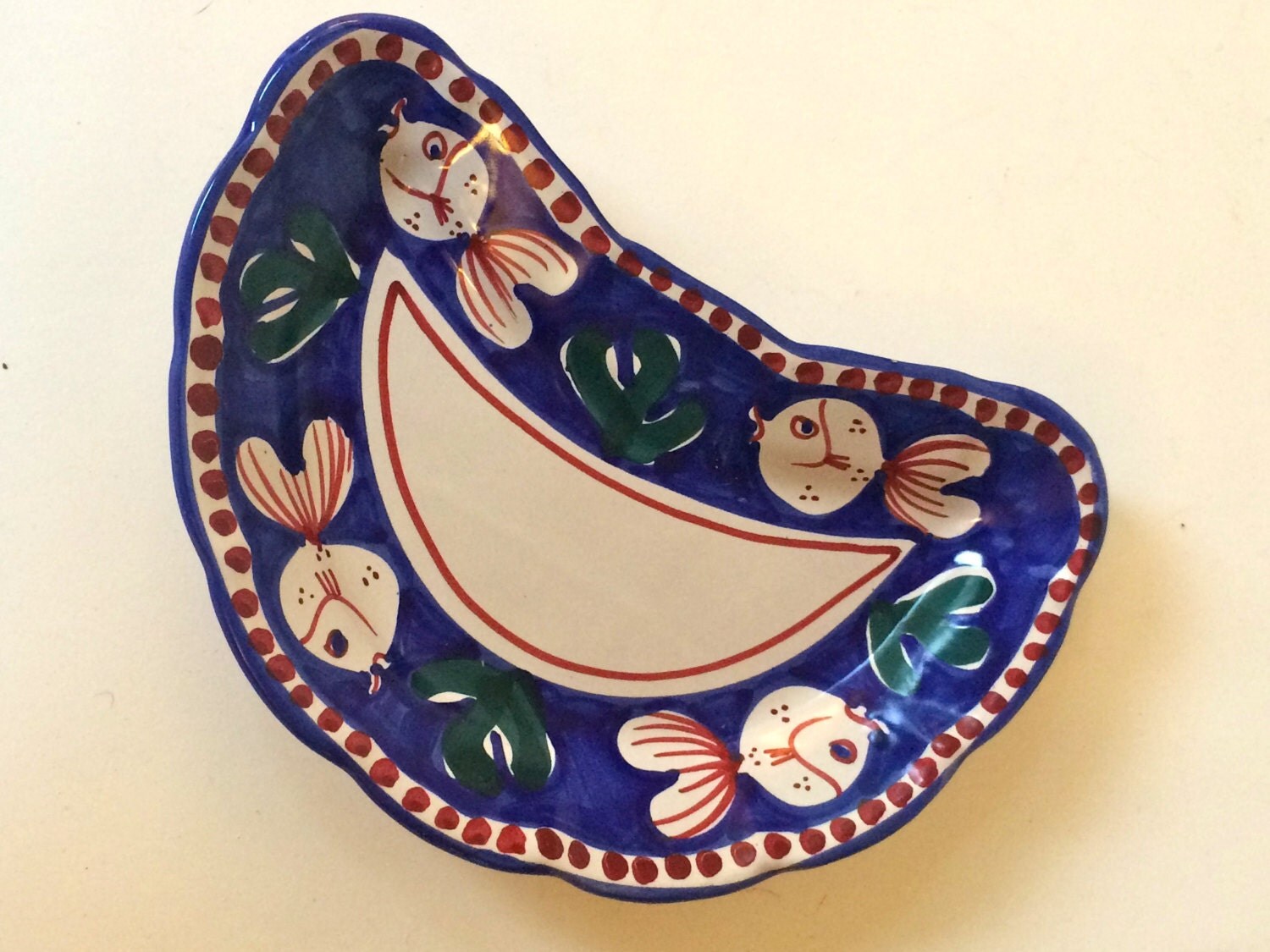 Solimene Vietri Italy Crescent Salad Plate Blue Red by TheAftCabin