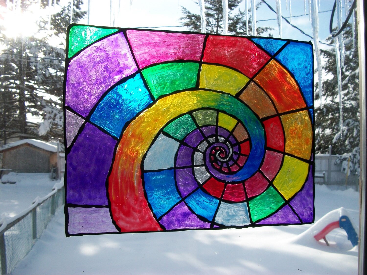 Rainbow Spiral Window Cling Suncatcher Stained Glass Painting