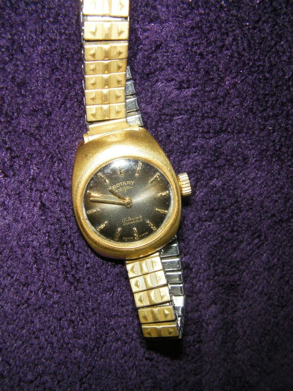 Vintage Rotary ladies wrist watch, Gold plated, elastic strap, Swiss 