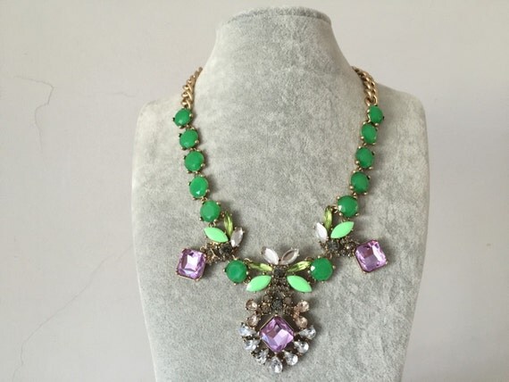 Pink and Green Crystal Spike Necklace by CoCoWoW on Etsy