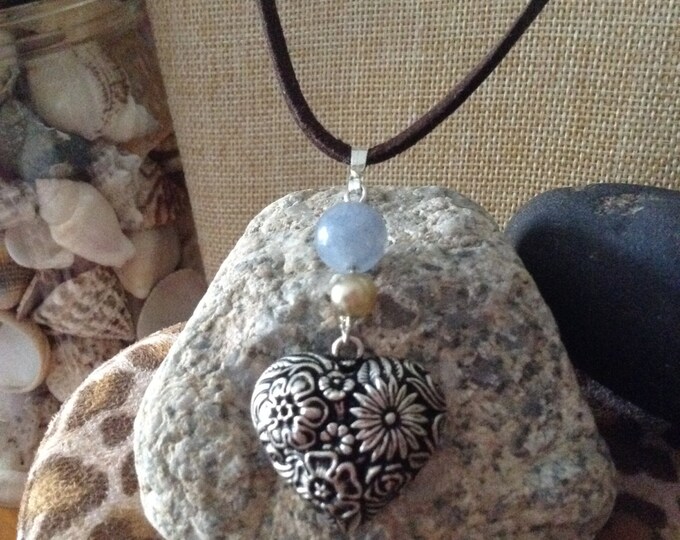 Aquamarine Stone Heart Necklace