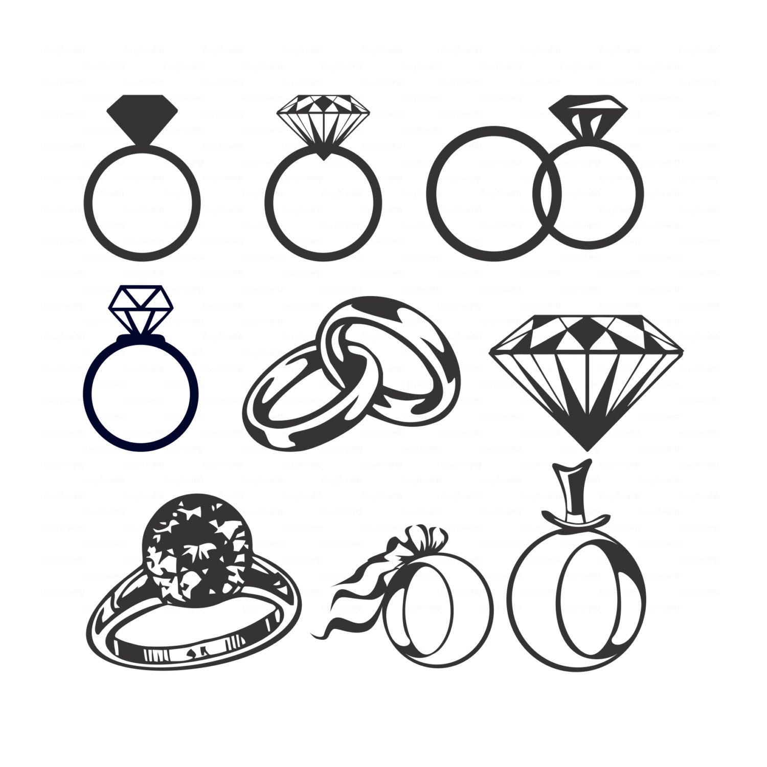 Wedding Diamond rings svg dxf ai eps png Vectors bridal