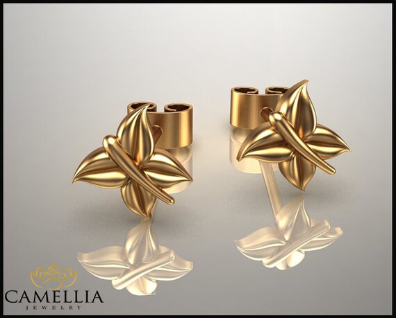 14K Yellow Gold Butterfly EarringsStud Earrings by CamelliaJewelry