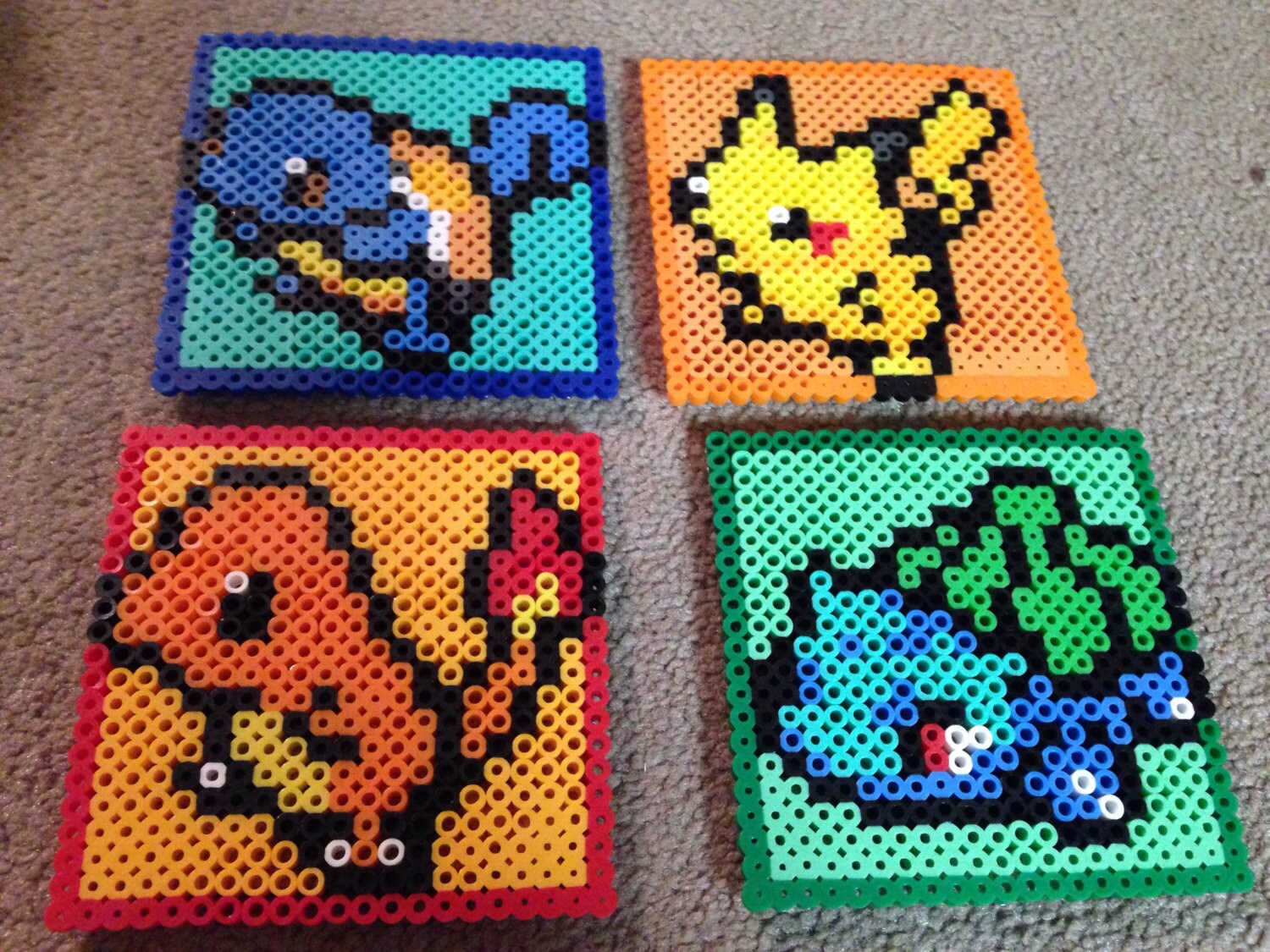 Set of 4 Pokemon Perler Coasters with Optional by IMeltBeads