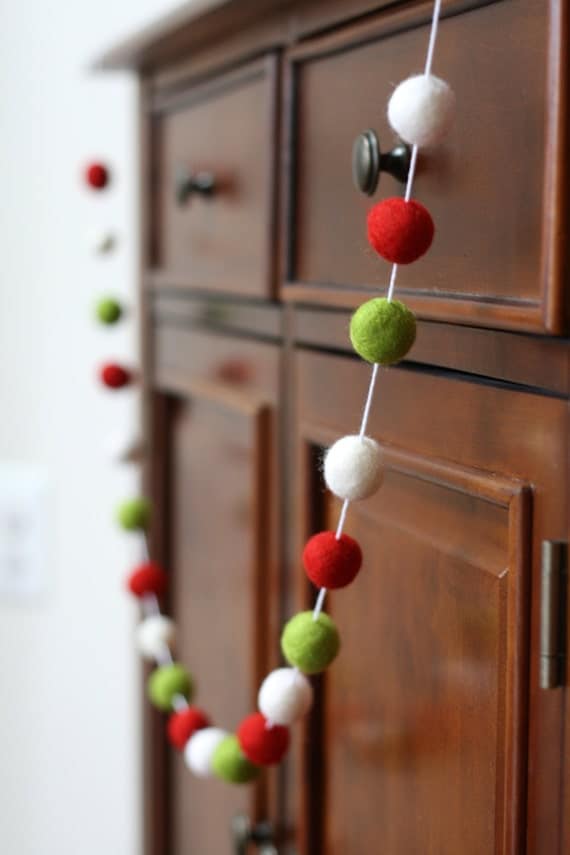 hang pom how to pom garland Christmas Holiday Pom Modern Garland, Pom Christmas Felt Garland, Ball