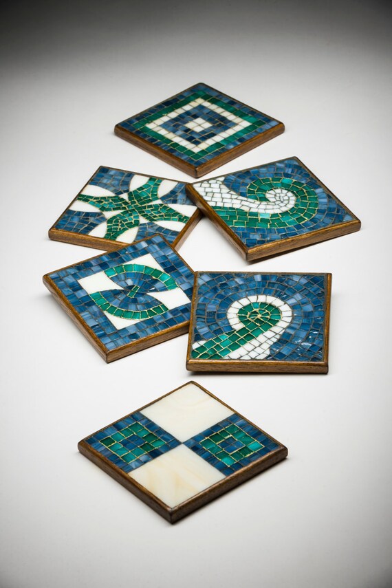 Items similar to Handmade set of six mosaic coasters on Etsy
