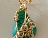 Handmade wrapped Turquoise look stone pendant necklace.
