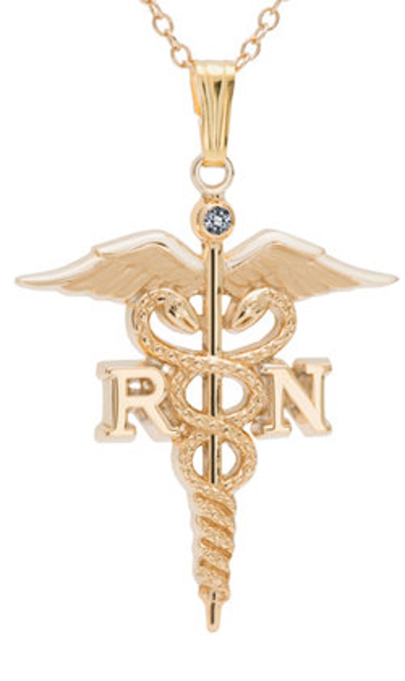 Registered Nurse Lapel Pin Charm or Necklace in SS 10K or
