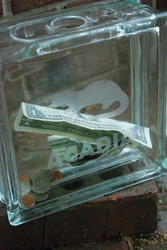 Custom Laser Cut Glass Block Bank by AcadiamCrafts on Etsy